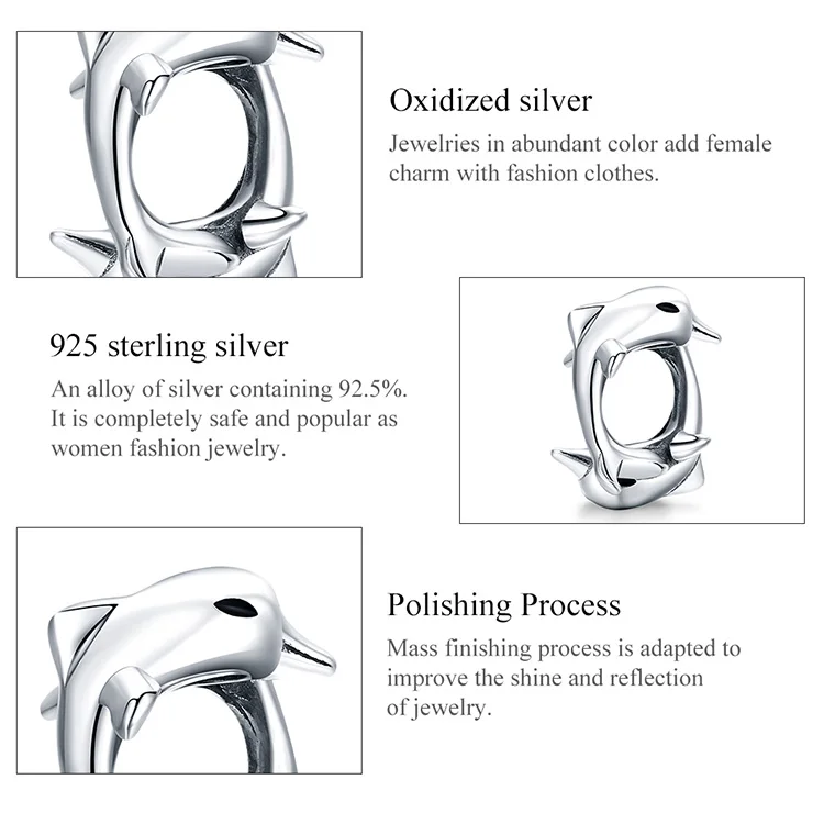 

Pure silver 925 jewelry animal Dolphin Charm Beads original 3 mm Snake Bracelet female production
