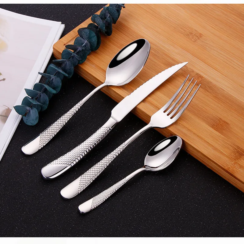 

Silver Tableware 24 Piece Western Cutlery Set Knife Spoon Fork Dinner Set Tableware Stainless Steel Dinnerware Set Dropshipping