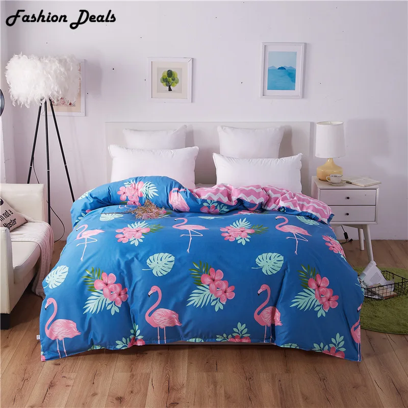 Пододеяльник с принтом фламинго пододеяльник в клетку и полоску хлопковое