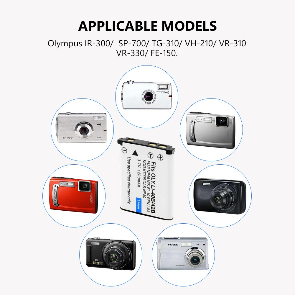 

Li-40B LI-42B Camera Battery for Olympus FE-150 TG-310 VH-210 VR-310 SP-700 Nikon EN-EL10 Fuji NP45, Leise D-Li63 Casio NP80