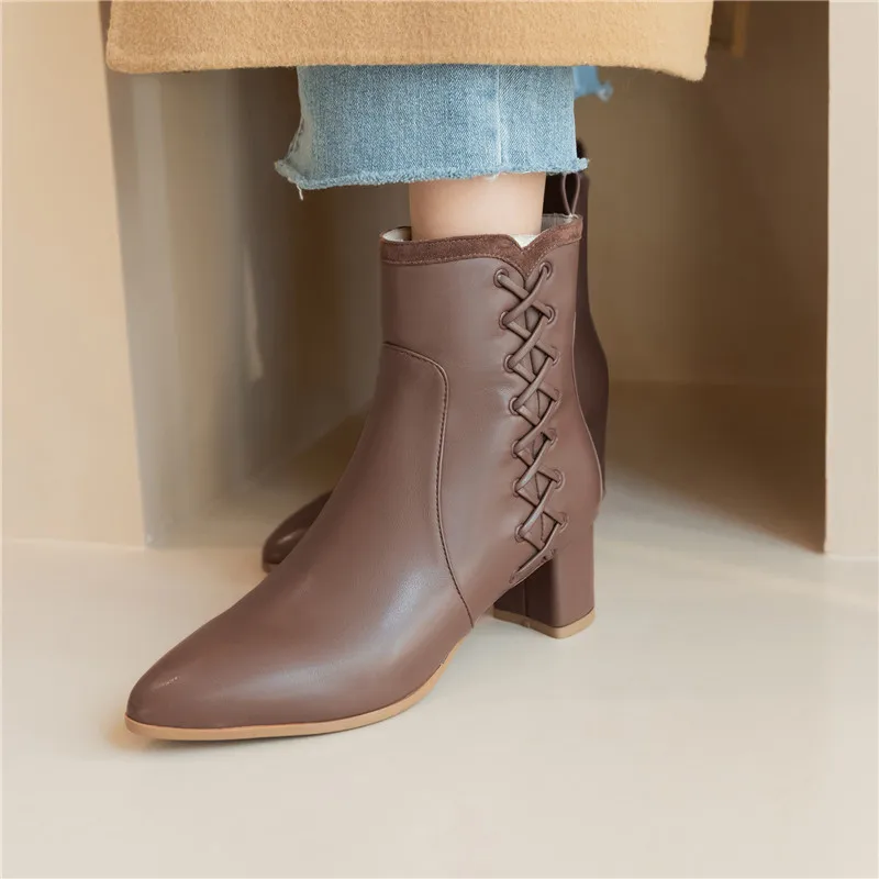 

MoonMeek 2020 big size 33-43 fashion pu leather ankle boots high heels pointed toe ladies shoes winter simple women boots