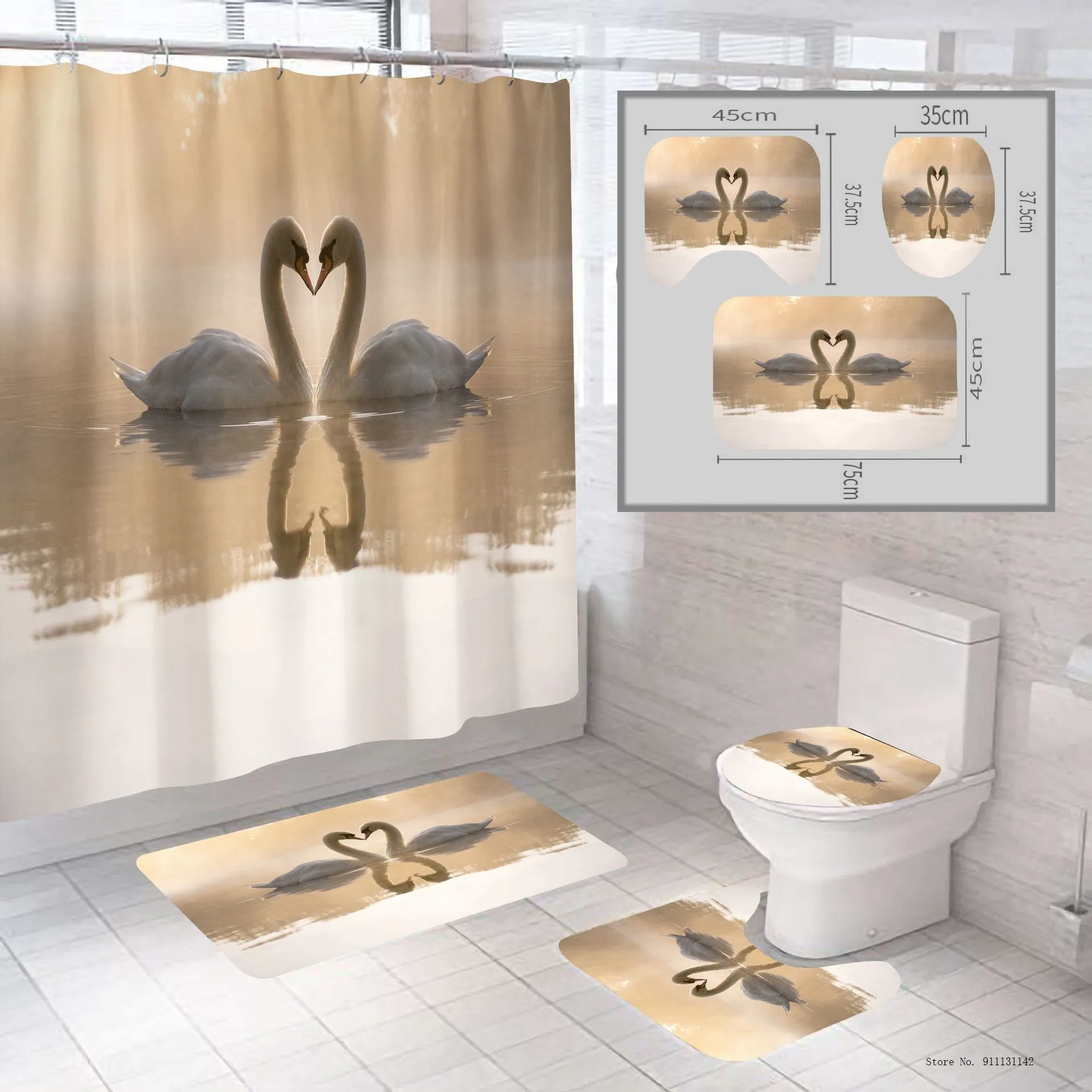 

Занавеска для душа, водонепроницаемая, с изображением лебедей, 4 шт.