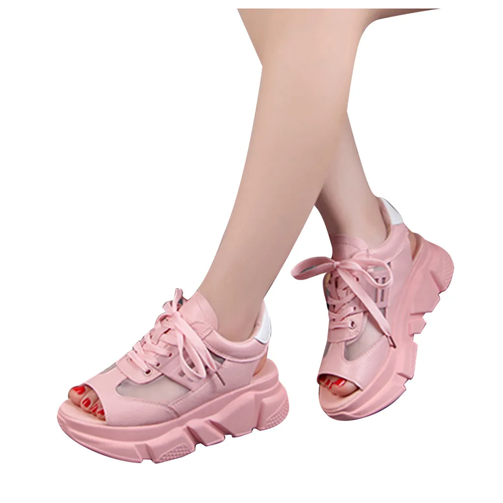 

Sandals Woman Shoes Mixed Colors Thick Bottom Wedges Mesh Life Lace-Up Casual Rubber Fashion Sandals Women Summer Shoes