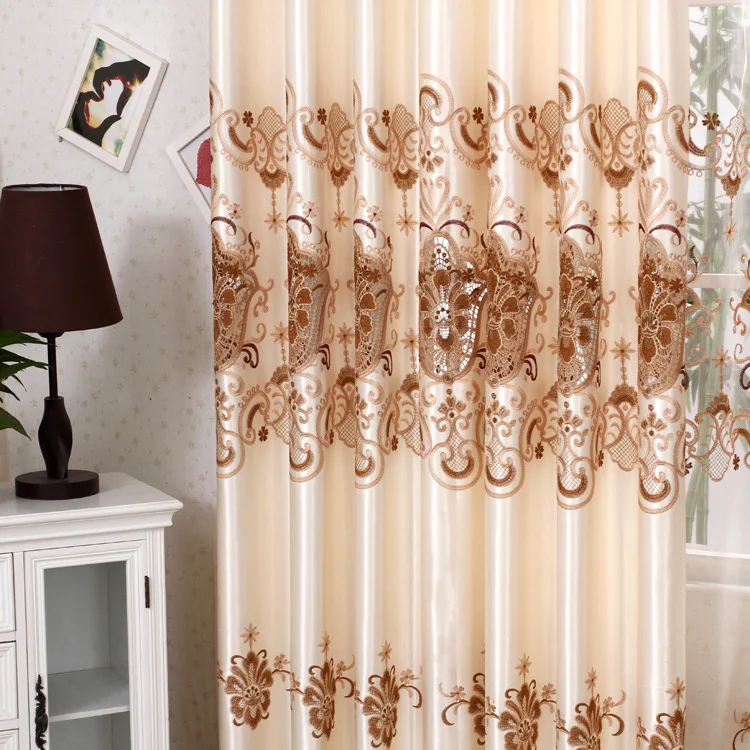 

European high-end embroidered curtains for living room bedroom yarn suitable linen insulated curtain blackout curtains