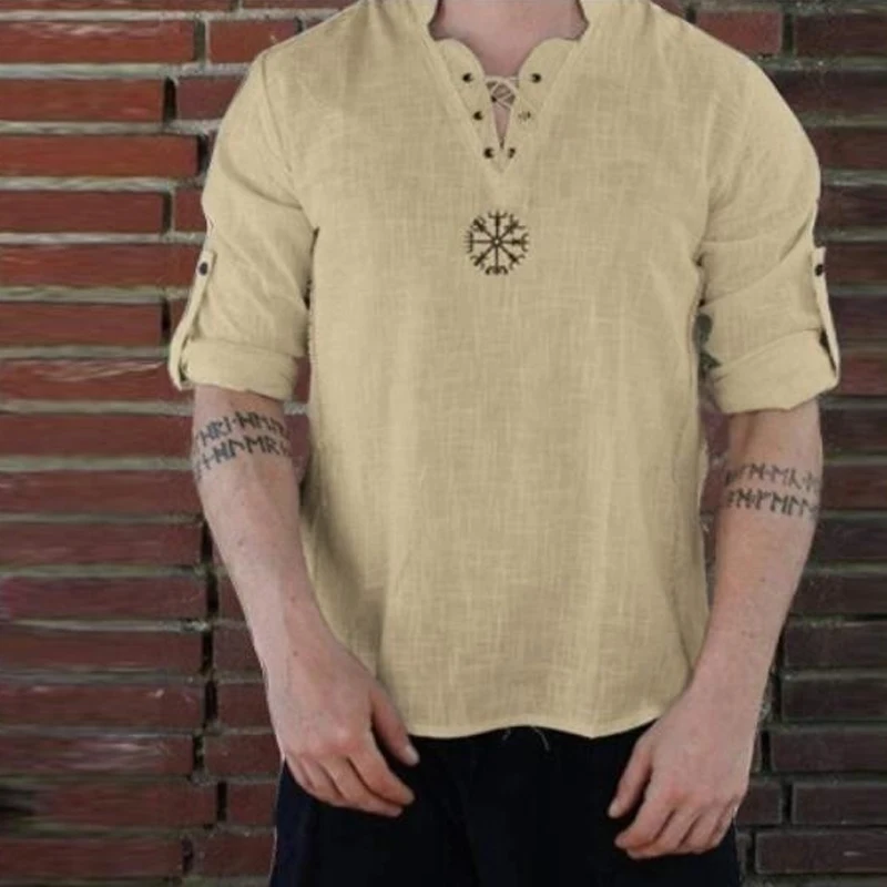 Средневековые Viking пиратские Топы рубашка брюки костюм в стиле Ренессанс Мужская