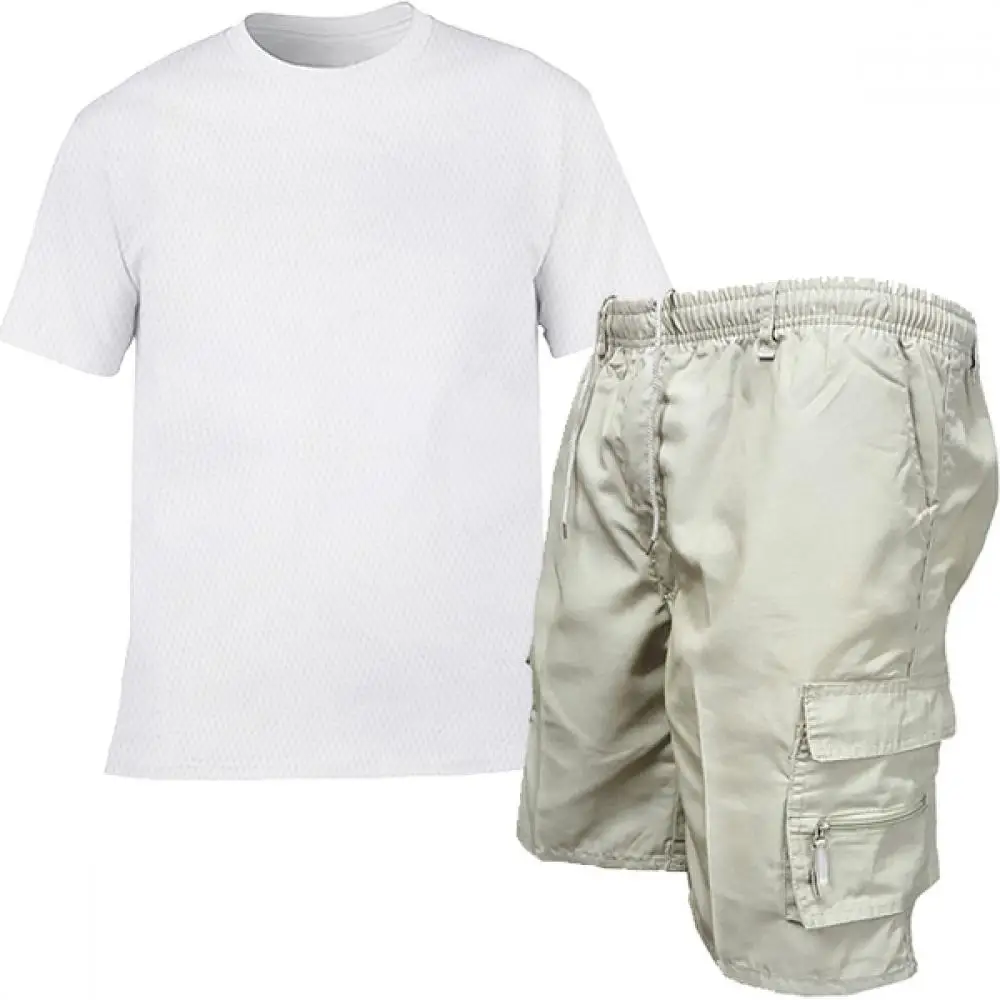 

Men's Clothing Solid Short-sleeved Shirt Shorts 2-piece Suit 2021 Summer Men's Tracksuit Sportswear Running Fitness Sports Suit