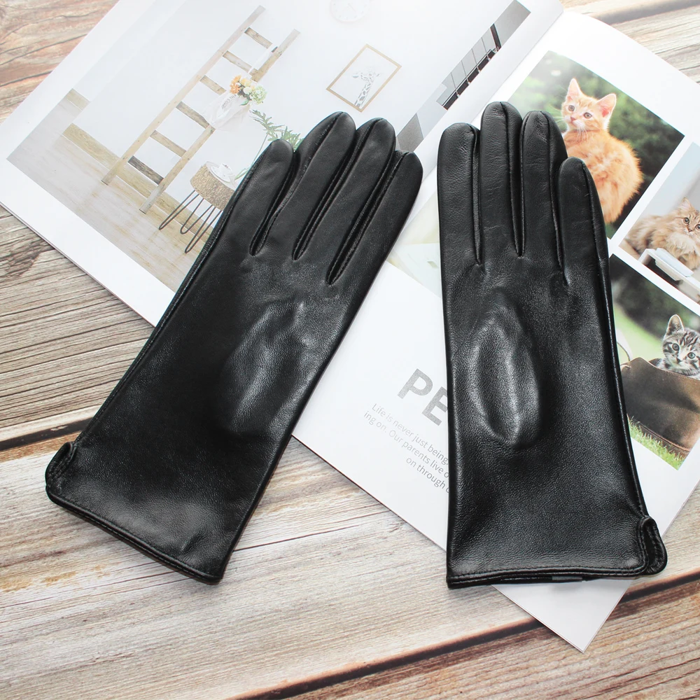 Bickmods New Women Black Fashion Touchable No Inside Straight Style Genuine Leather Sheepskin Thin Section Gloves | Аксессуары для
