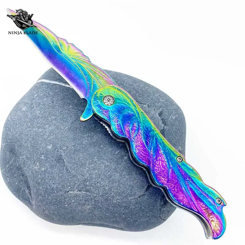 

Shell Coral Color Folding Knife Collectible Titanium Plating 3Cr13Mov Karambit Blade
