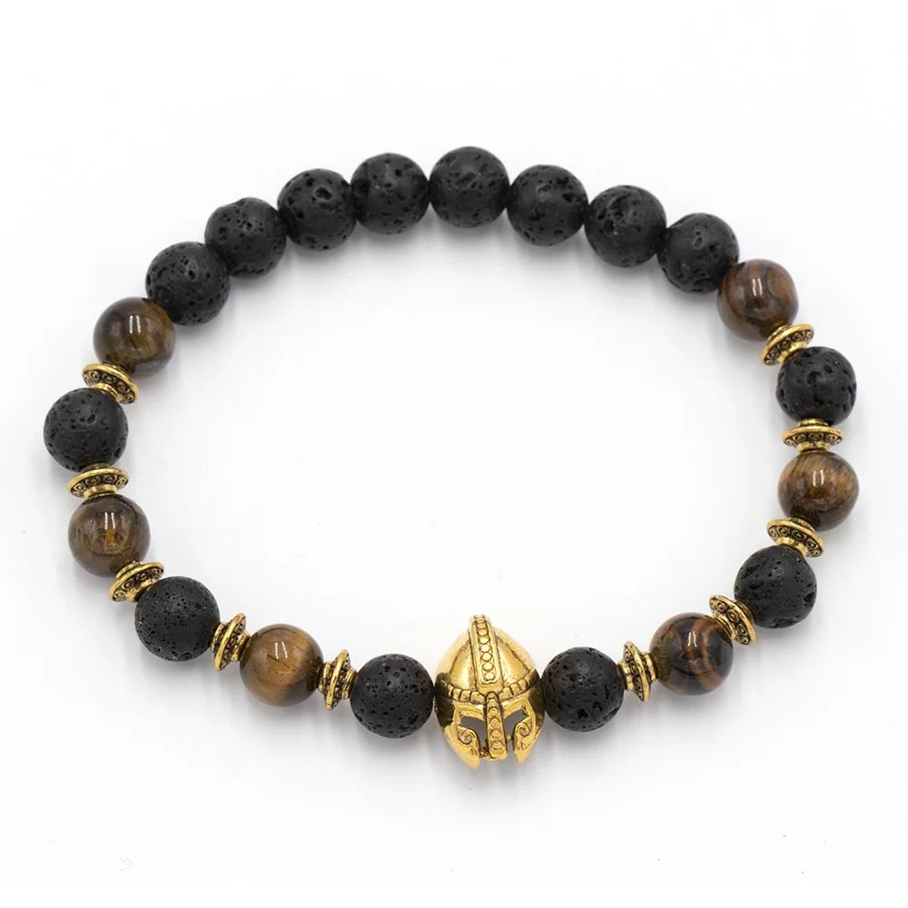 Модные ювелирные изделия черный камень лавы браслет для мужчин с золотой цвет