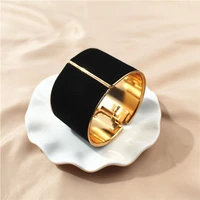 big wide statement gold metal alloy fashion trendy black velvet bangles for women female wedding party wristband jewelry gift