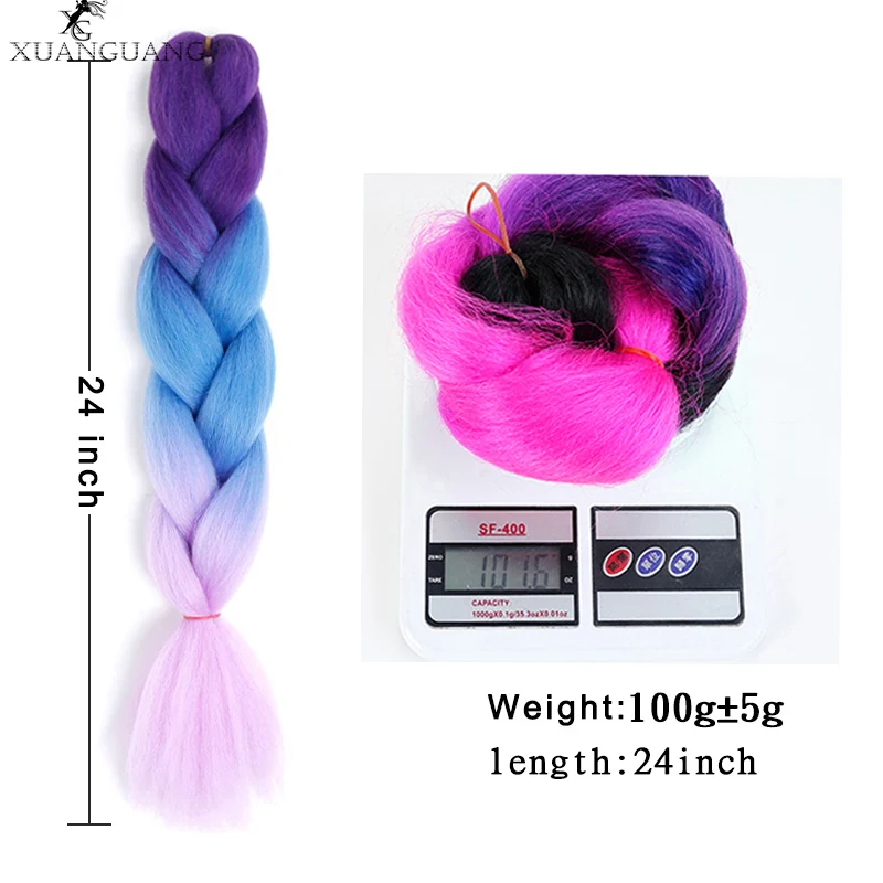 XUANGUANG 24 дюймовые Jumbo косы для женщин наращивание волос розовый фиолетовый желтый золотой цвета вязаные