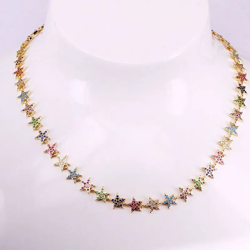 4 шт. красочный кубический цирконий цепь со звездами ожерелье s для женщин