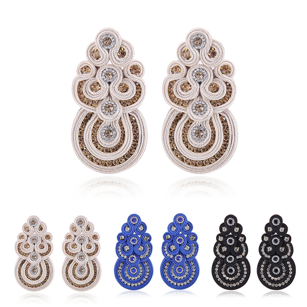 Женские серьги Soutache, ручная работа, плетеный Кристалл sutasz, висячие серьги, бежевый, синий, черный, эстетические ювелирные изделия boho 2020, тренд, Новинка