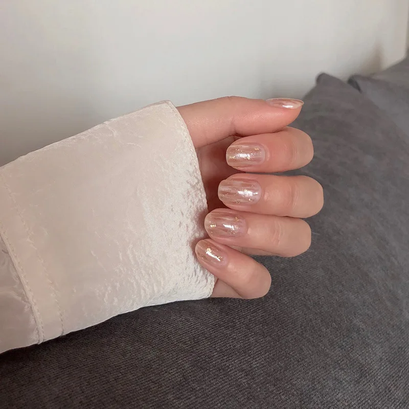 24 шт. модные готовые поддельные ногти коричневый и белый размазывающий Блеск