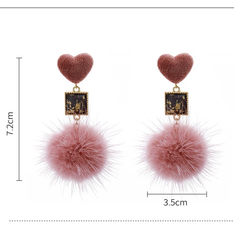 

Fashion Sweet Candy Color Fluffy Hairball Long Pendant Earrings For Women Korean Autumn Flannel Heart Dangle Earring Bijoux Guft