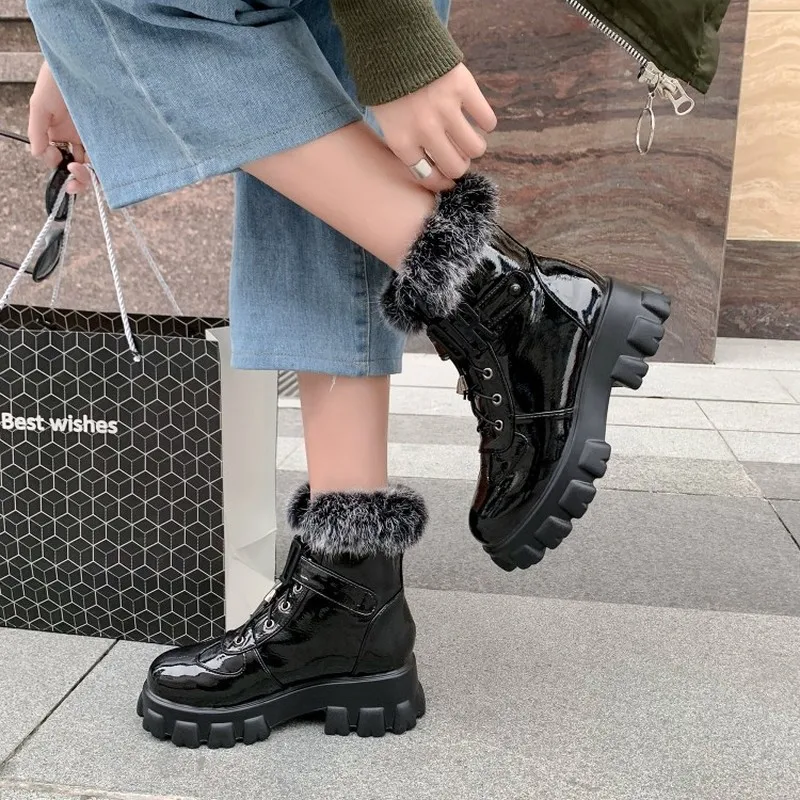 US4-12 женские лакированные ботильоны с круглым носком на шнуровке ремешком и