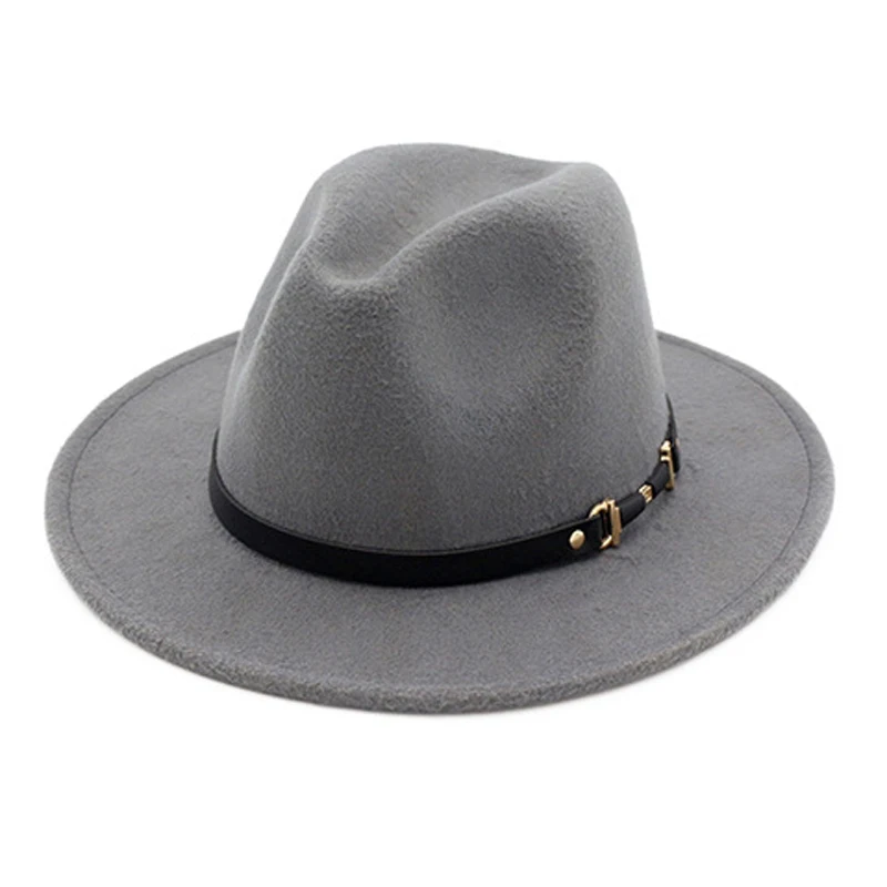 

De lana de invierno a la moda sombrero Fedora para mujer sombrero negro sombreros para hombres ancho simple borde