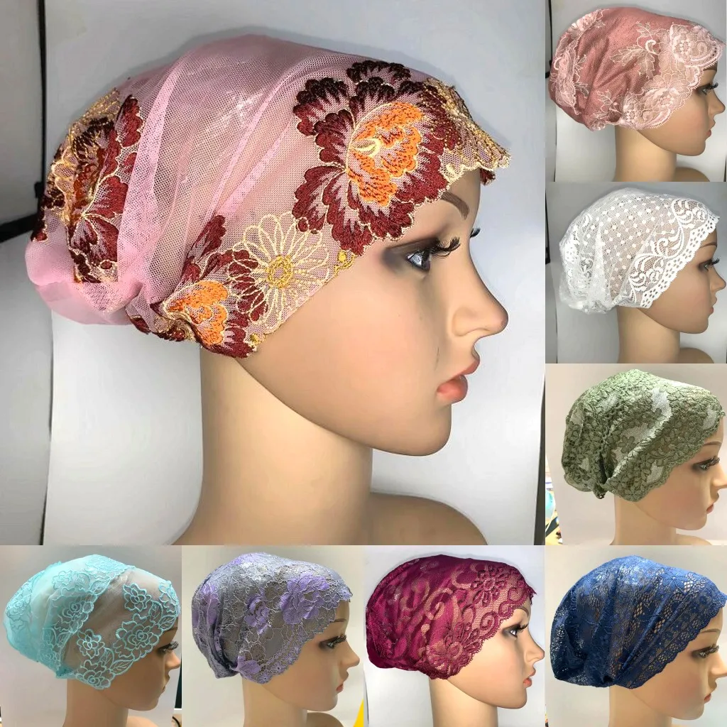 Женская мусульманская внутренняя шапка шарф кружевной тюрбан накидка на голову
