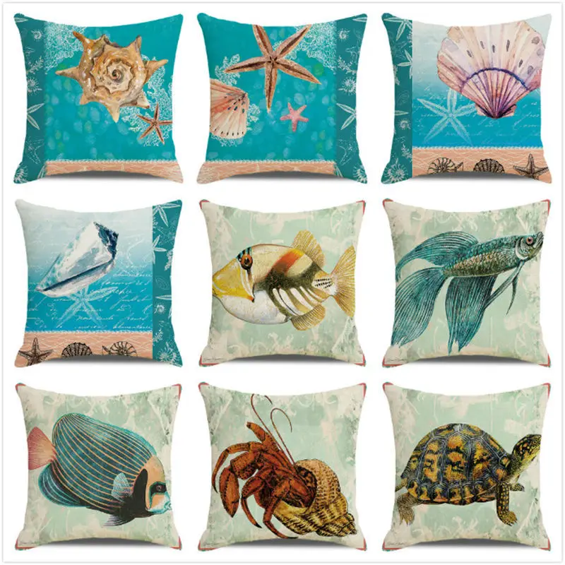 

Single Side Print Cartoon Turtle Ocean Sqaure Imitation Linen Cushion Cover Seat Sofa Throw Pillow Cases Home Decor 45x45cm