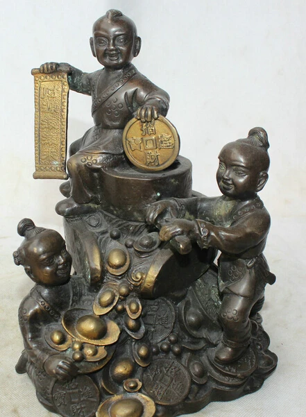 JP S0524 10 &quotкитайская Бронзовая позолота богатство деньги фэн шуй Тонг Цзы мальчик