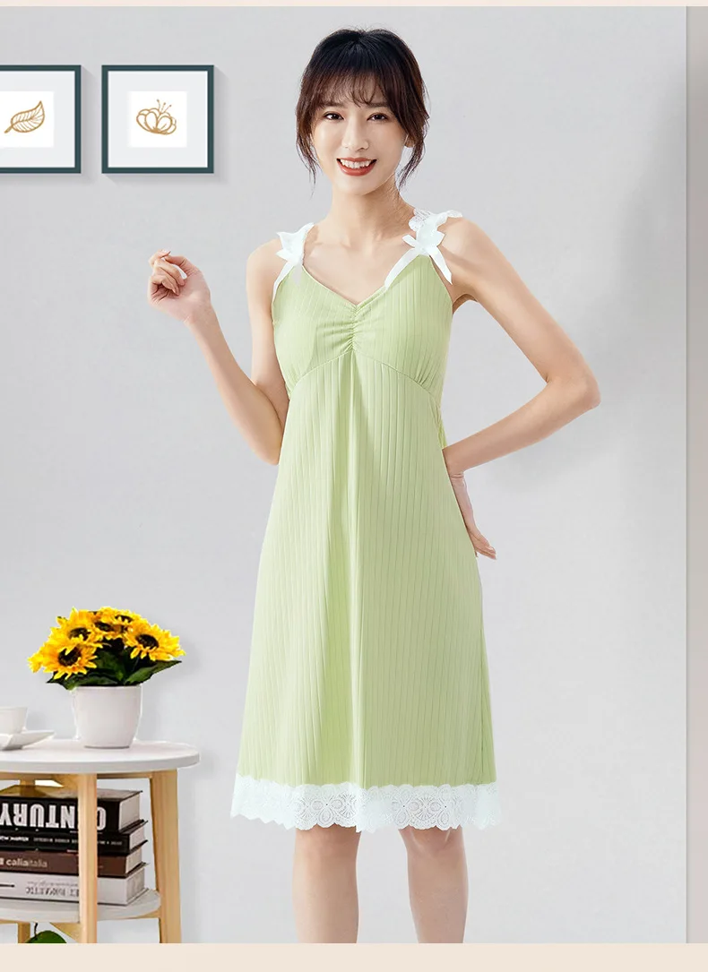 Summer New Style Women's Nightdress with Chest Cushion Comfortable V-neck Sling Nightgown & Sleepstirts Home Clothes Sleepwear