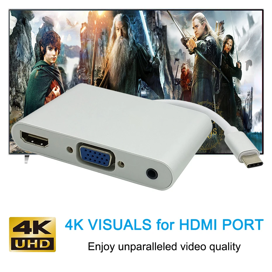 USB C type к HDMI VGA 3 5 мм аудио адаптер в 1 USB-C конвертер кабель для ноутбука Macbook Google
