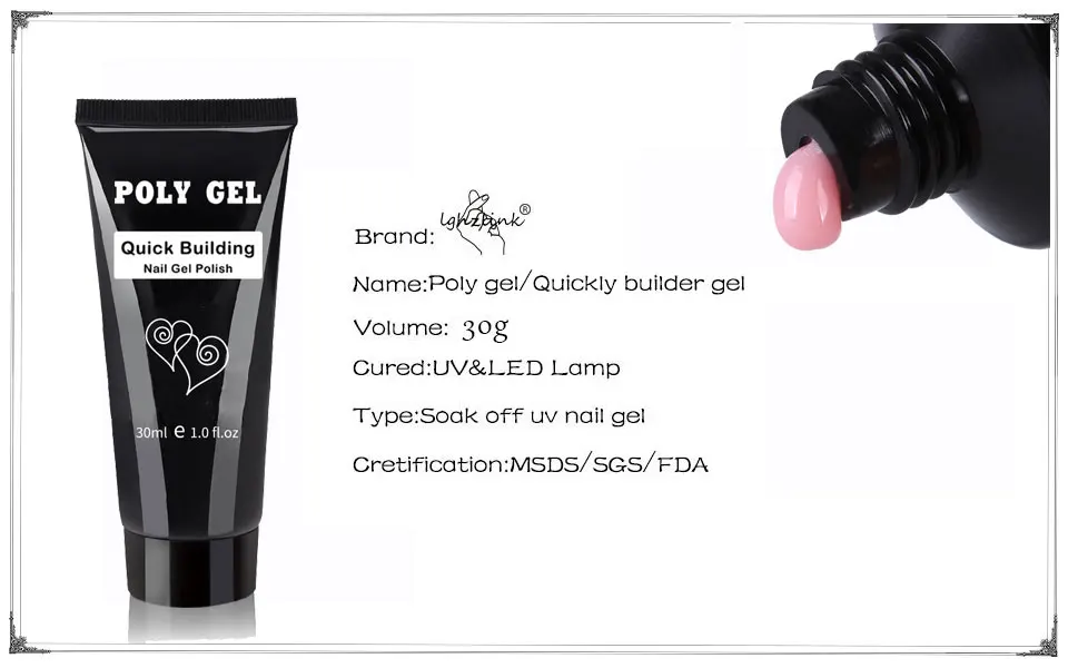 14 шт./компл. polygel набор для ногтей с лампой, а так же 30 г поли геля Soak Off гель для наращивания ногтей быстрое строительство Polygel с украшением в виде кристаллов; Прозрачная Жесткая Poli гель набор