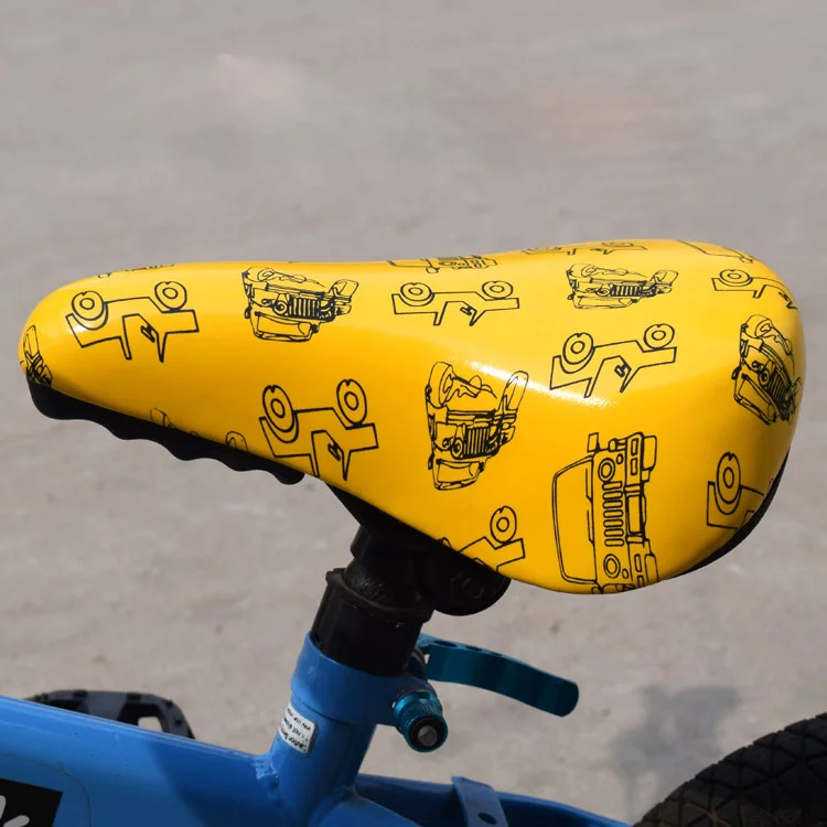 yellow with car Велосипедное седло, детское переднее сиденье, седло из водонепроницаемой кожи, безопасное детское сидение для мотоцикла, подушка, коврик для велосипеда, велосипедное седло - Цвет: yellow with car