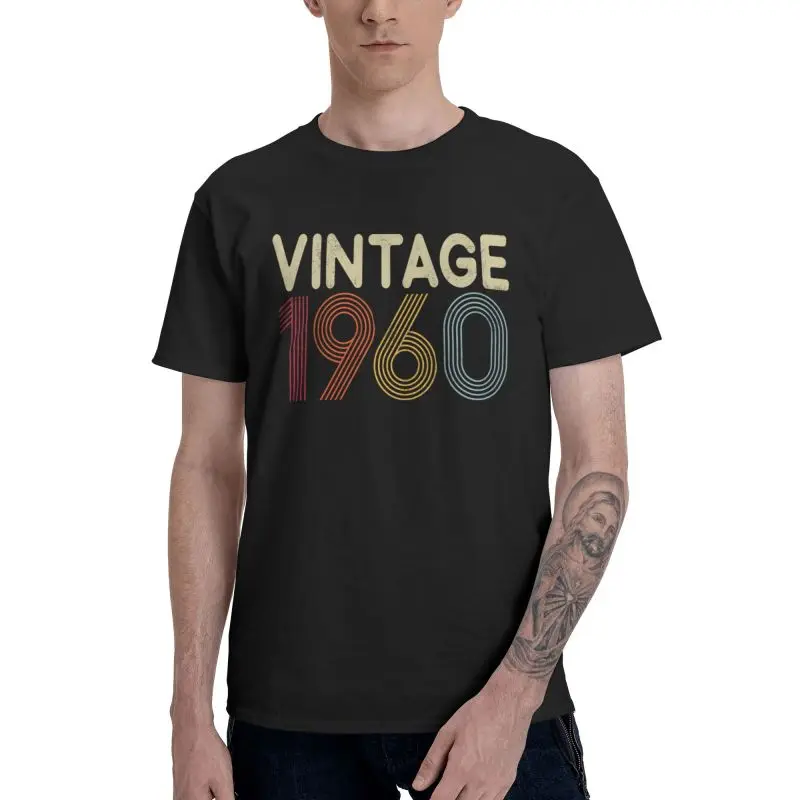 

Vintage 1960 T Shirts Men Short Sleeve Cotton T-shirt 61th Birthday Gift Tees Top Fashion Tshirts Gift Idea