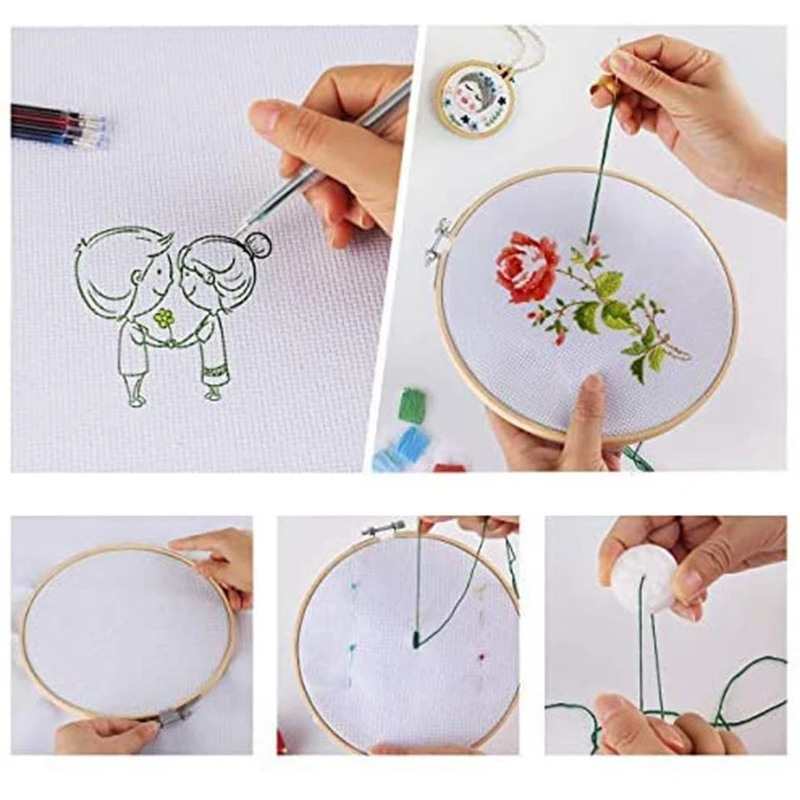 

205Pcs Embroidery Starter Kit, 100 Colors of Thread, 40 Sewing Needles for Beginners Cross Stitch Tools with Instruction