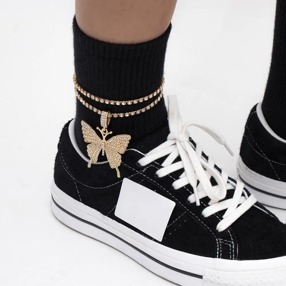 

Lovely Sweet Rhinestone Butterfly Anklet For Women Fashion Elegant Sexy Claw Chain Crystal CZ Anklet Pendant Female Jewelry Gift