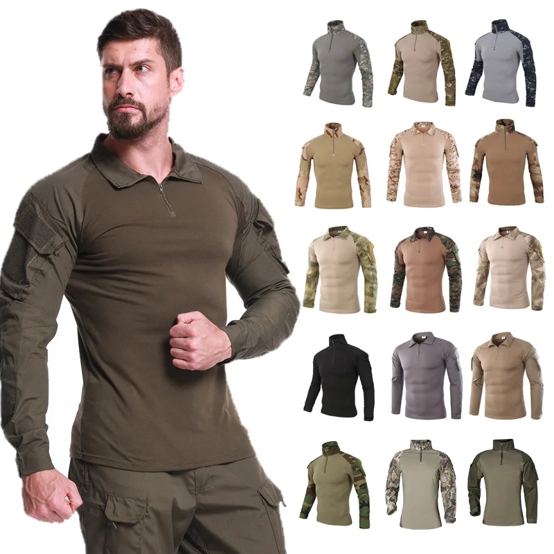 Men Fishing Clothing Tactical Shirt CS Shooting Camouflage Combat Outdoor Quick Dry Hiking Training Camping Hunting Clothes | Спорт и