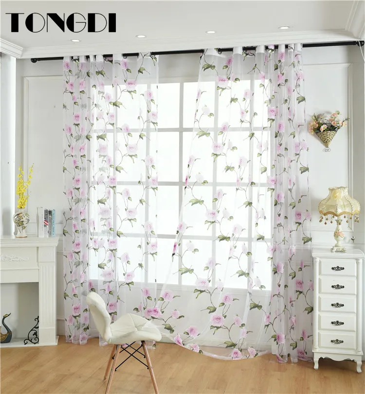 TONGDI занавеска с принтом элегантные цветочные листья прозрачный белый