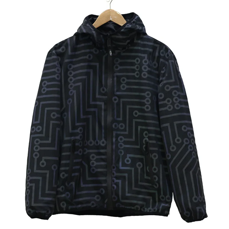 

2021 Men's Circuit Pattern Reflective Jacket Geometric Pattern Rainbow Color Reflective Jacket