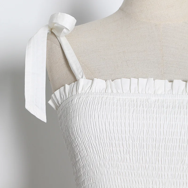 

2020 Summer New Holiday Style Solid Color Lace-up Waist Hugging Slimming Layered Ruffles Dress Women