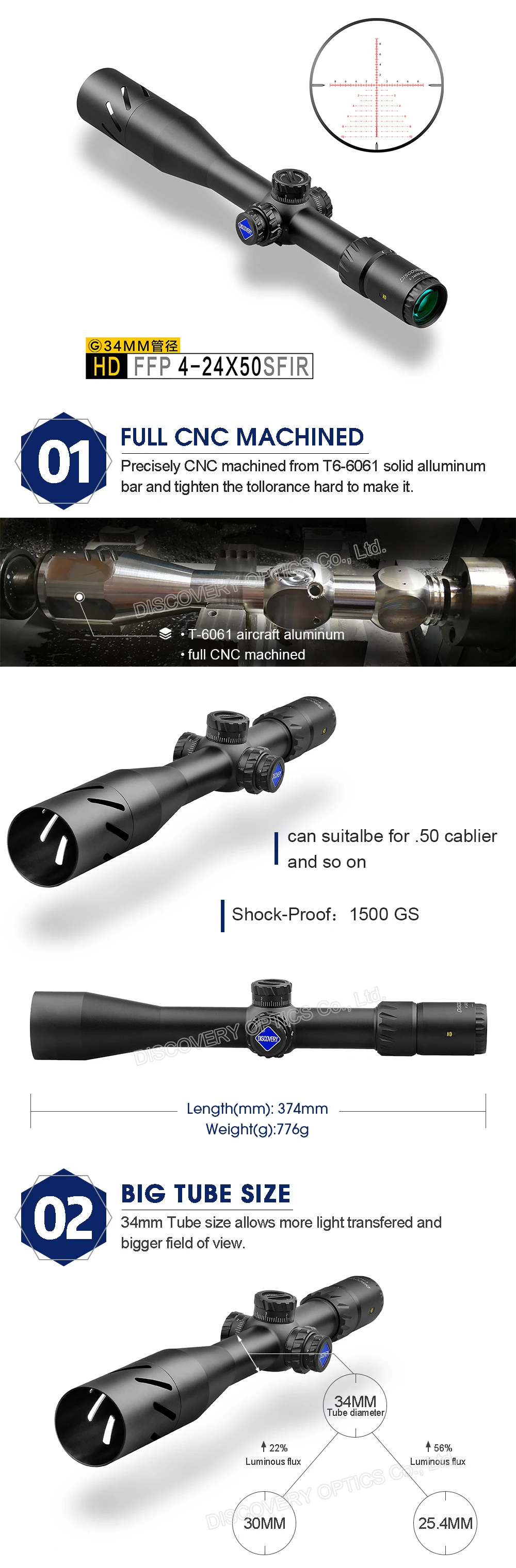 Дискавери HD 4-24 X50 FFP расширенные ружья прицелы Охотничья винтовка охотничья Оптика прицел Китай лучший