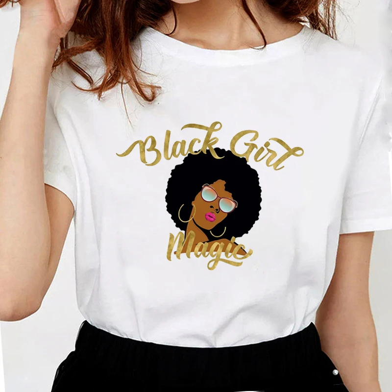 

Black Girl Magic T-shirt Women New Summer Harajuku Letter T-shirts for women Soft Cotton Beautiful African White Tops S301