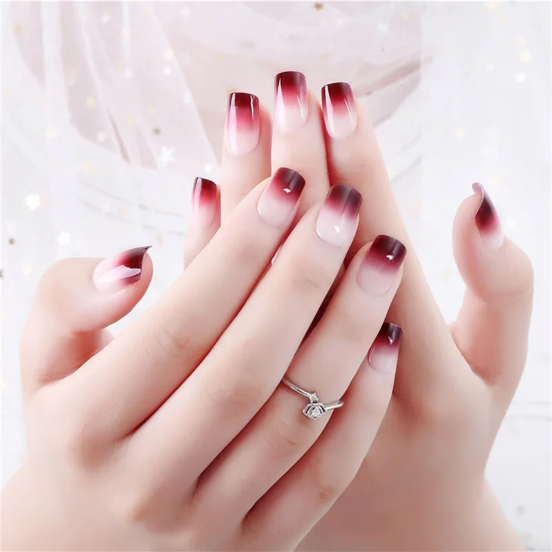 24 шт. градиентные фиолетовые искусственные наклейки для ногтей с квадратной