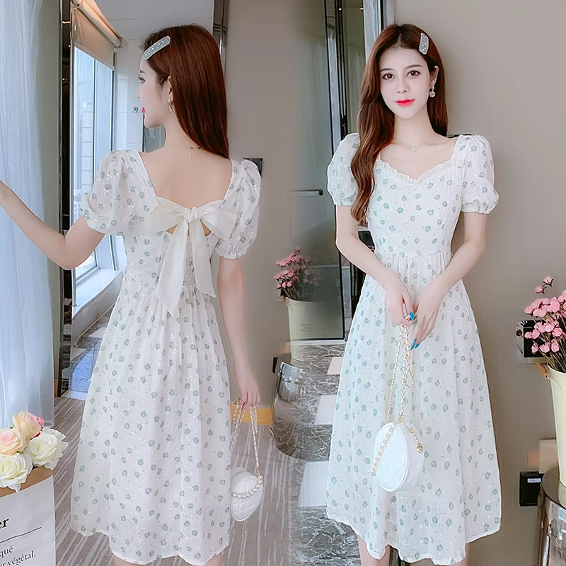 COIGARSAM милое женское платье с цветочным принтом новое корейское летнее завышенной