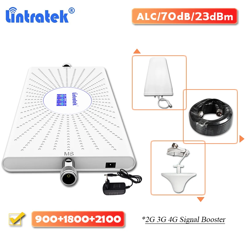 Lintratek 2G 3G 4G LTE трехполосный ретранслятор сигнала ALC 70dB 23dBm GSM 900 DCS 1800 WCDMA 2100 сотовый