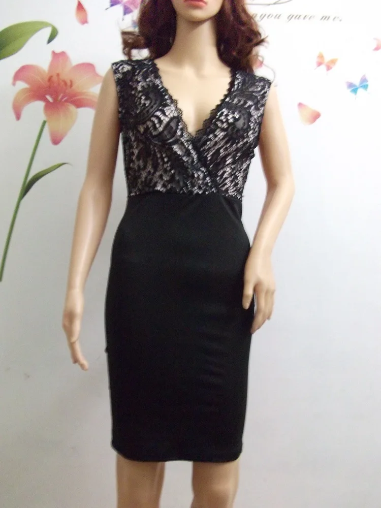 Женское вечернее мини-платье без рукавов с глубоким V-образным вырезом | Женская