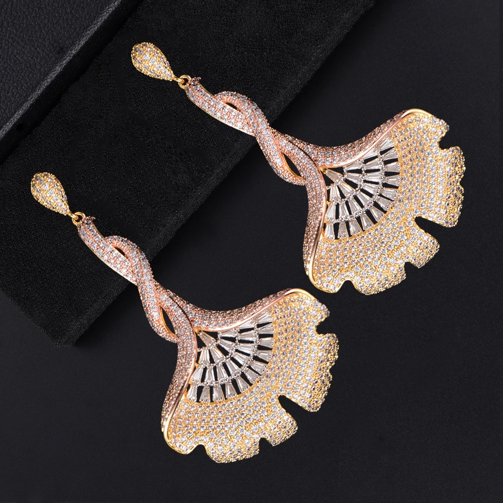 

KellyBola Luxury Glory Flower Cubic Zirconia Inlaid Engagement Party Drop Dangle Earrings Jewelry For Women
