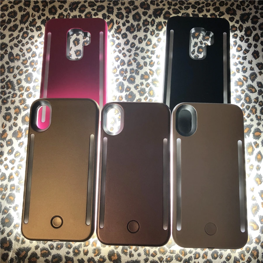 Светодиодный роскошный светящийся чехол для телефона для iPhone 6, 6s, 7, 8 Plus, X, идеальный селфи светильник, светящийся чехол для samsung S8, S9 plus, чехол