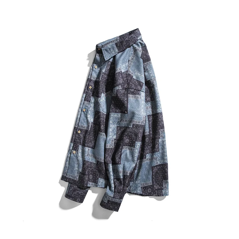 

2021 spring new fashion ethnic style cashew flower shirt men's Harajuku loose shirt men's shirt