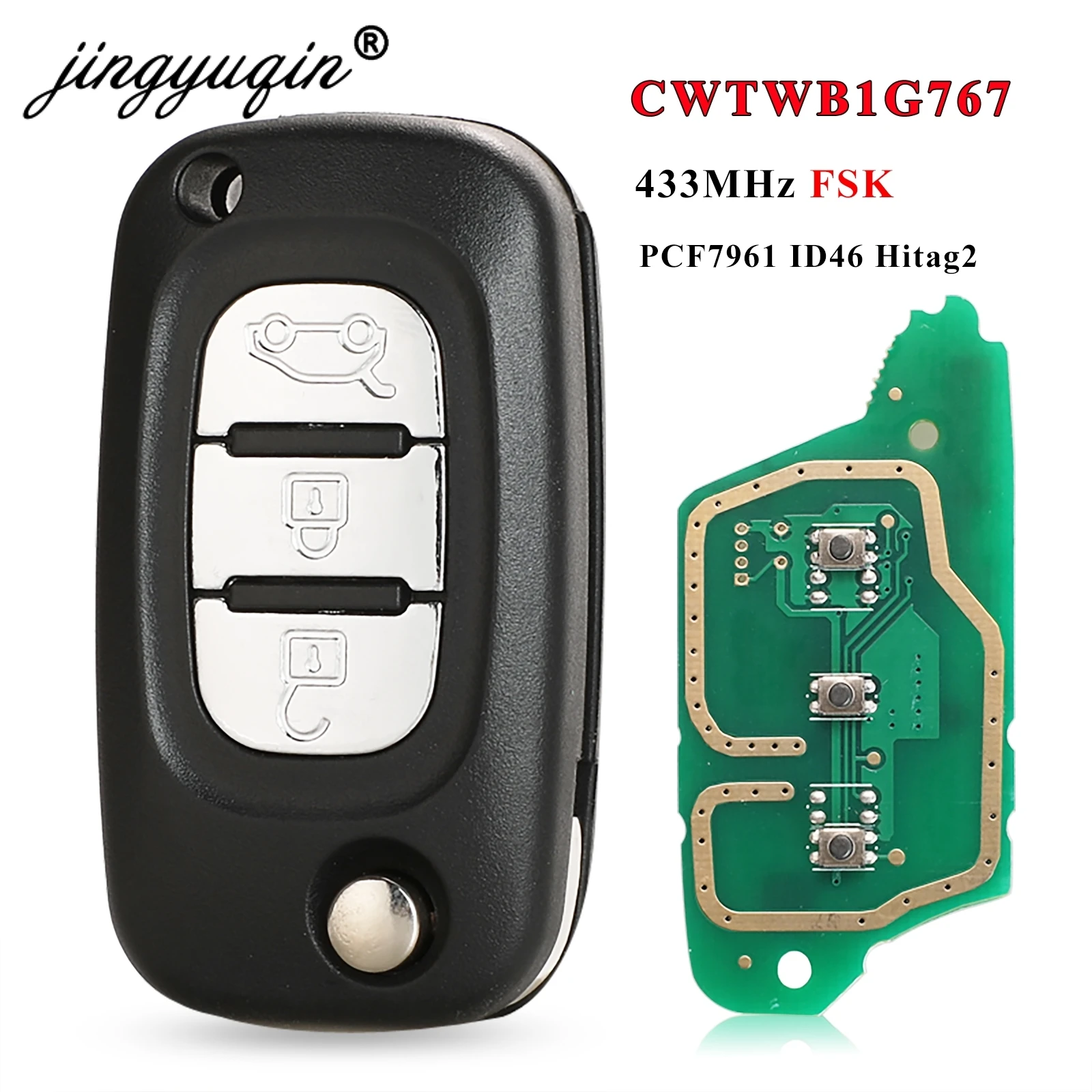 jingyuqin 433MHz ID46 pcf7961 3BTN Car Remote Key for Renault Scenic III Megane III Fluence 2009-2015 Master Kangoo CWTWB1G767