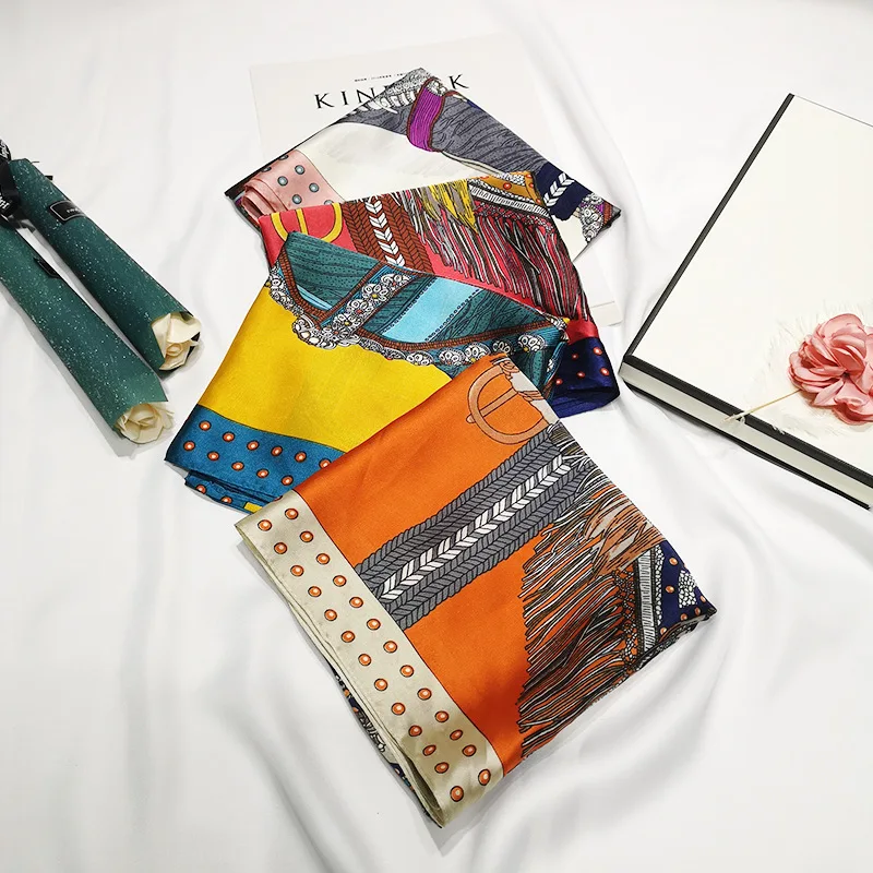 

2020 70x70 INS Saddle Multipurpose women Silk twill scarf Satin square tie Hairband ladies foulard femme towel bufanda shawl