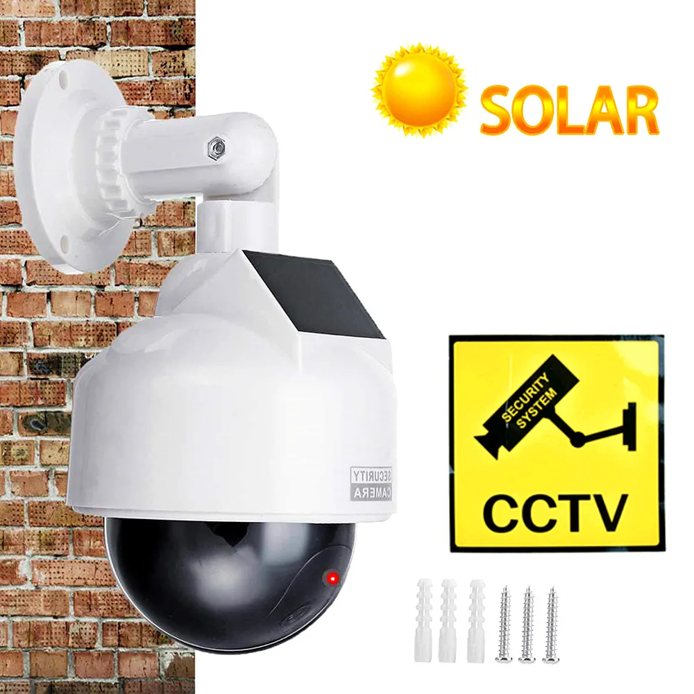 cctv dummy camera fake solar power video surveillance outdoor flashing red led Simulation ptz battery security dome dummy cam