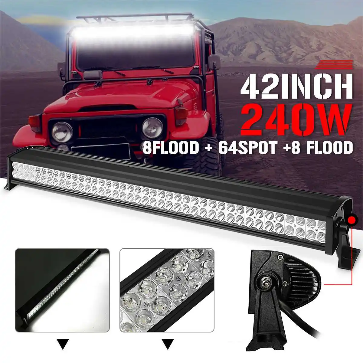 

42" 240W Car LED Bar Roof Work Light Bar Warning Light Lamp For Jeep Tractor Boat OffRoad Off Road 4WD 4x4 Truck SUV Trailer