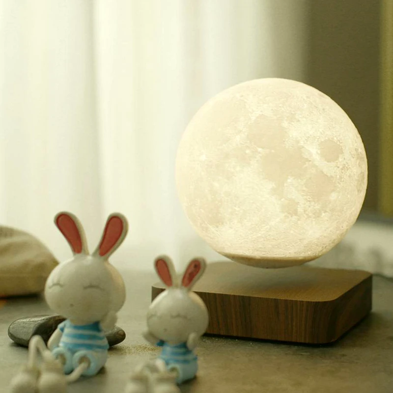 저렴한 마그네틱 서스펜션 플로팅 시뮬레이션 달 램프, 크리에이티브 3D 부상 LED 조명, 3 색 회전 램프, 홈 데코 장식품