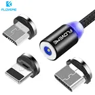 Кабель FLOVEME Магнитный со светодиодной подсветкой, Micro USB Type C, для iPhone, iPad, 2 А, шнур для быстрой зарядки, провод для телефона, кабель USB C, кабель для передачи данных